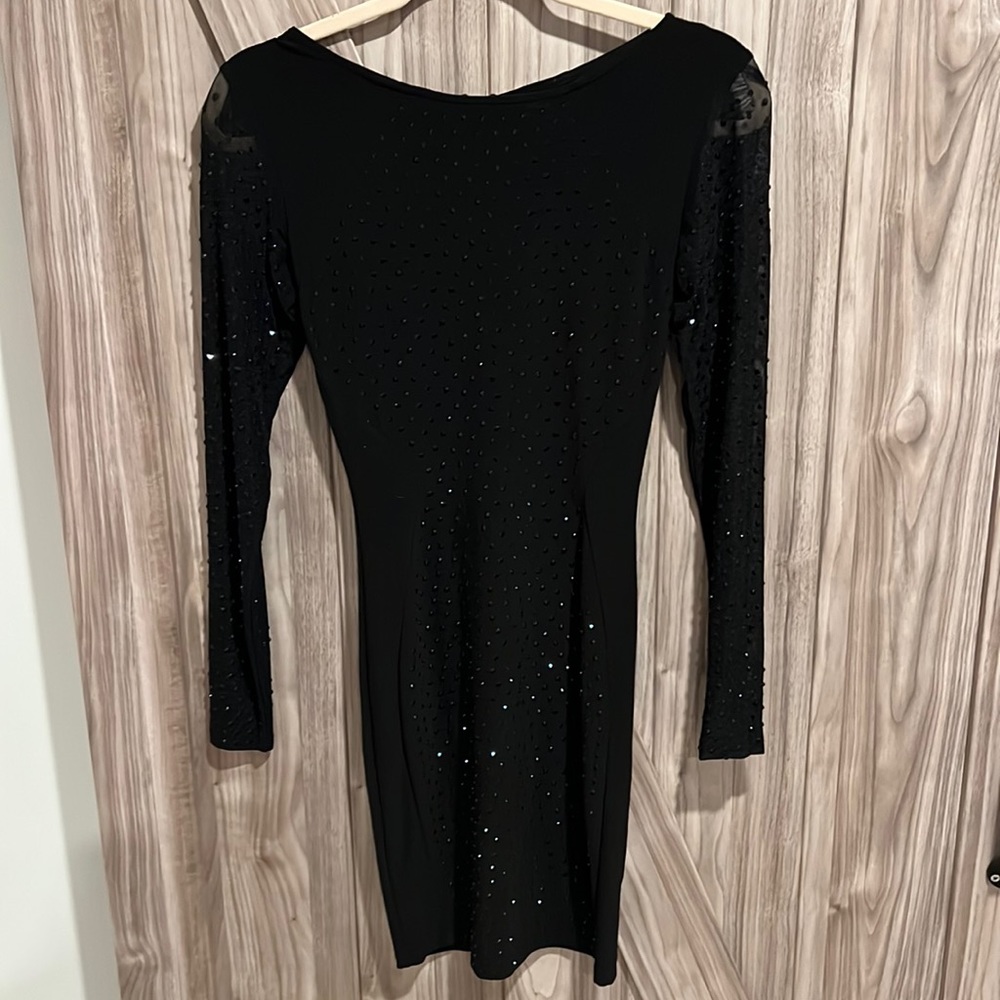 Winsor black sparkly, body -con, sheer sleeve,dress